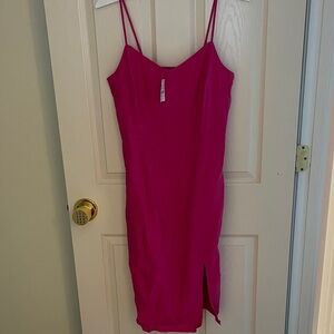J. Crew Magenta Slip Midi Dress with Side Slit
